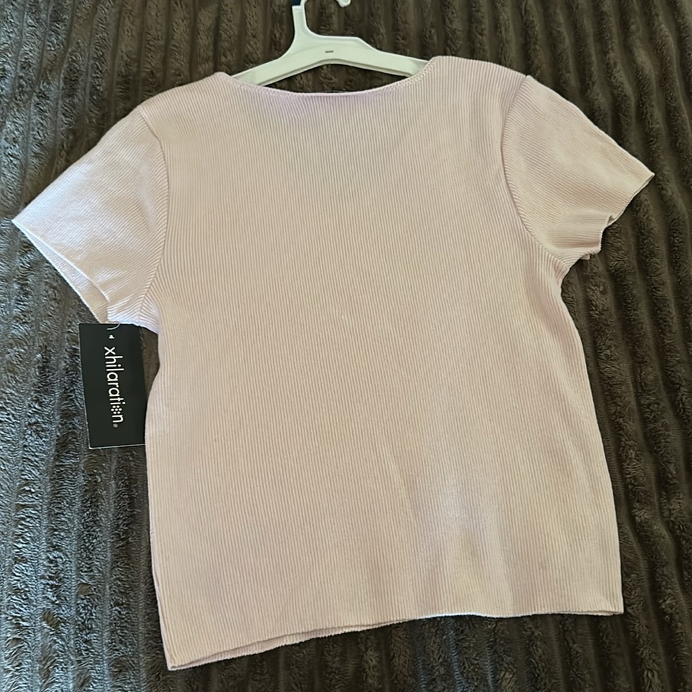 Xhilaration Light Pink Ribbed Cotton Fabric V Neck Top Size XL New - Picture 2 of 5